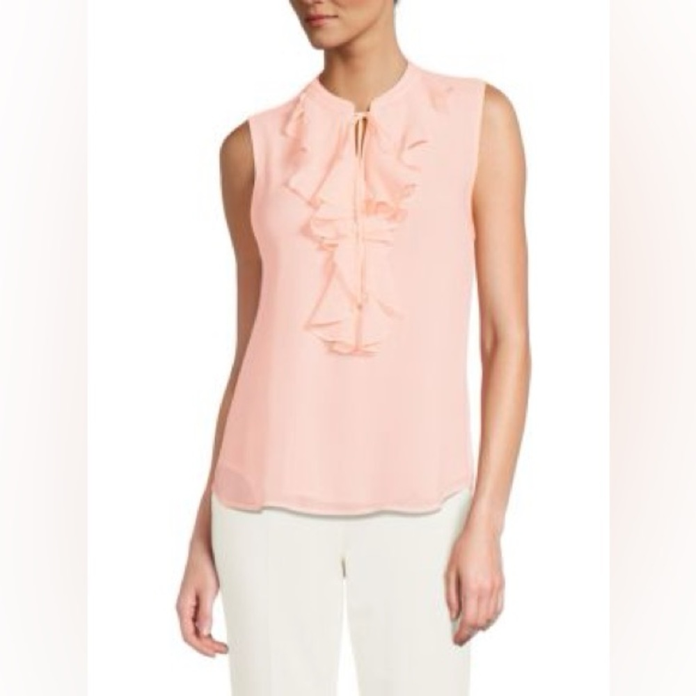 NWT Tommy Hilfiger Sleeveless Ruffle Pink Blouse, M
